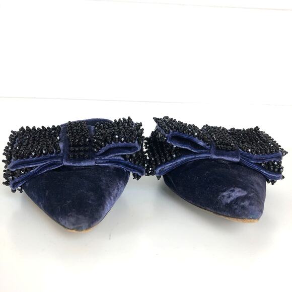 Alberta Ferretti velvet pointed flats slides embellished bow EU 37/ US 6.5 regal - Picture 2 of 9